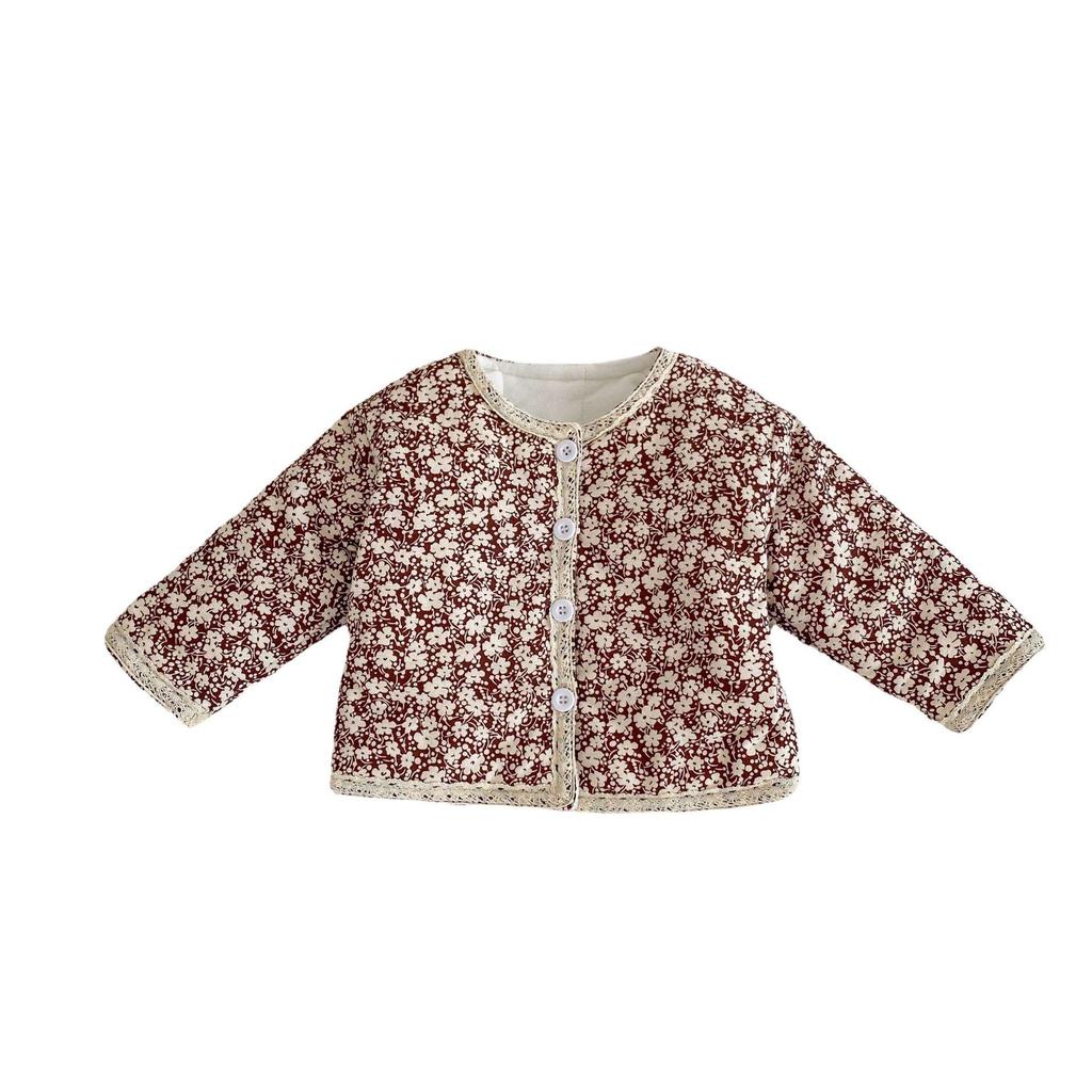 2025 Winter Baby Girl Floral Lace Cotton-Padded Jacket