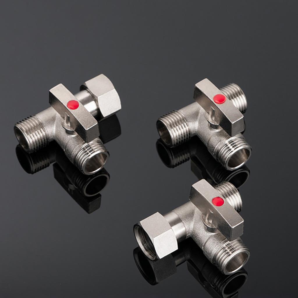 Steel Tee Stop Valve Adapter T Connector Valve Adapter Multipurpose Valves for Bidet Sprayer & Toilet Tank Installation