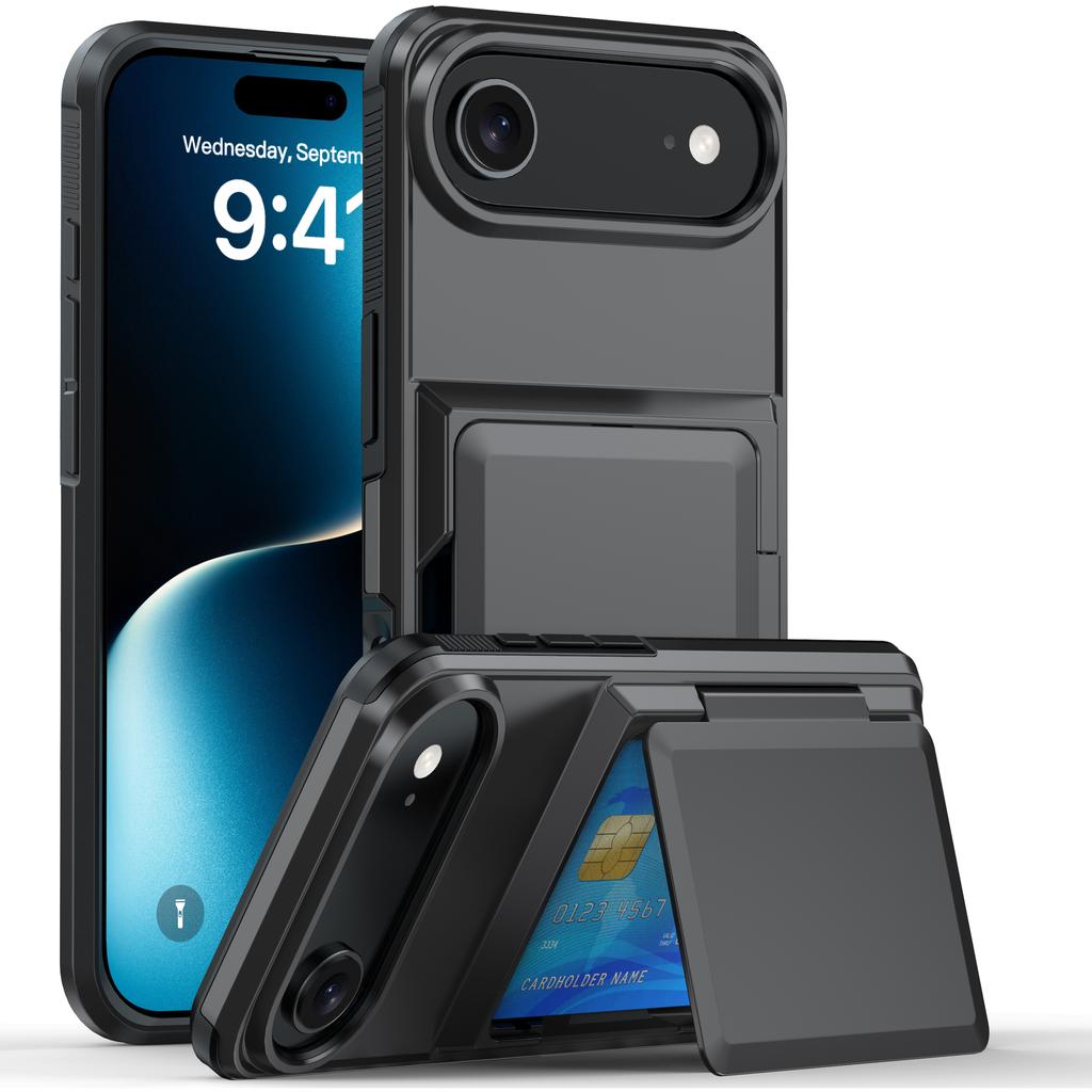 Чехол-кошелек однотонный для iPhone 17 Pro Max 16 Plus 15 14 13 12 11 Комбинация жесткого и мягкого Ударопрочный чехол