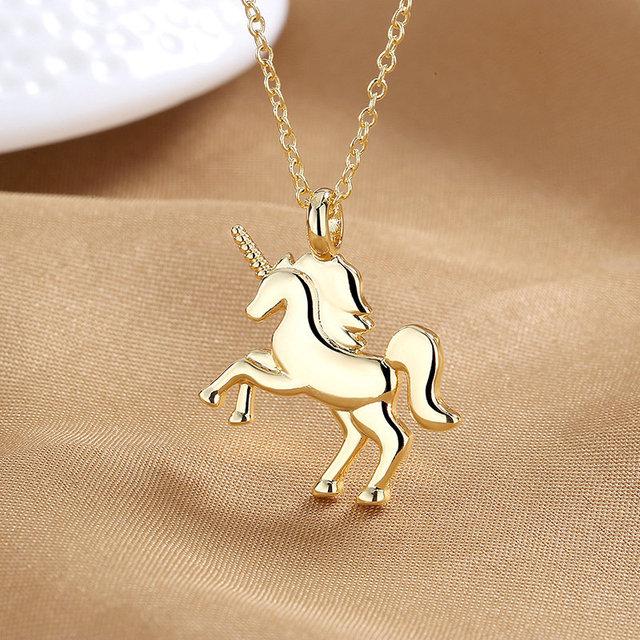 S925 Sterling Silver 18 Inches Gold / Silver Unicorn Horse Necklace For Women Fashion Engagement Party Gift Jewelry