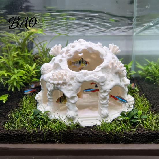 Fish Tank Shelter Coral House Landscaping Ornament, 3D Printed Reptile Hideout Aquarium Resin Ornament Cave, Durable PLA Habitat for Small And Shrimp