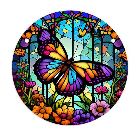 Round Stained Glass Style Window Hangings 5.9 Inch Colorful Sun Catcher with Chain for Indoor Outdoor Decor Light Reflection Artistic Gift