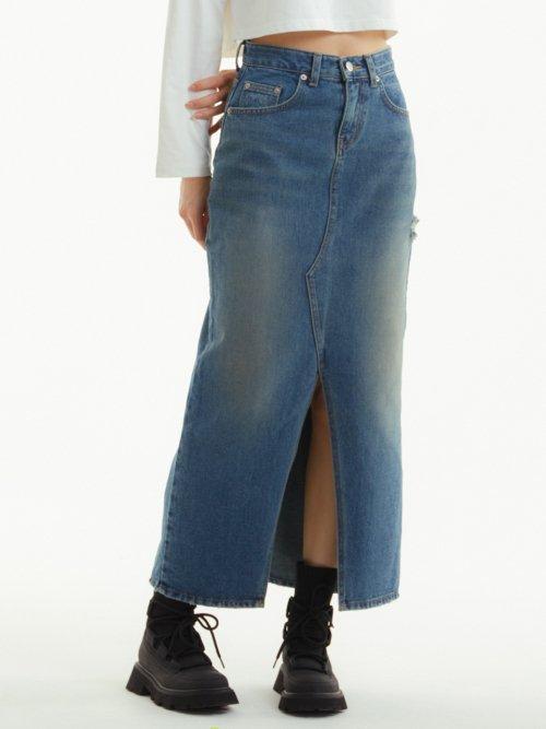 Unknown Planet Denim Long Skirt Sand Blue
