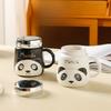 Мультяшная Милая Рельефная Кружка Керамическая с Зеркалом в Виде Гигантской Панды Чашка для Питья для Девочек с Крышкой Кружка Большой Вместимости Офисная Чашка
