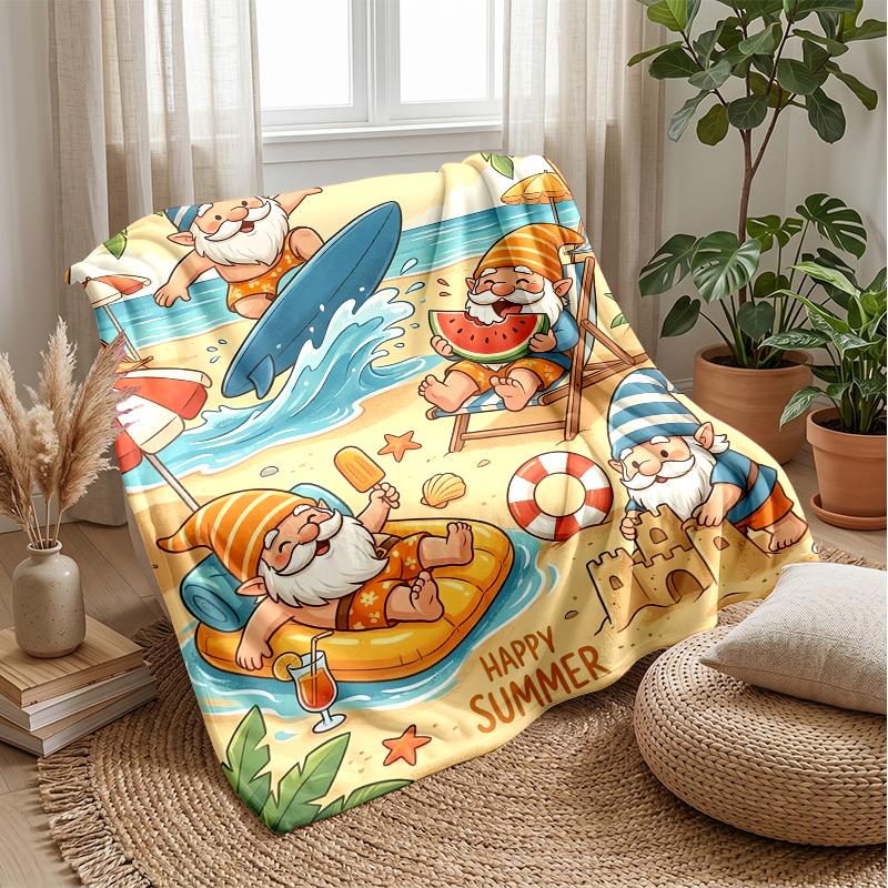 Garden Gnomes Among Sunflowers Theme blanket Lightweight Warm Flannel Blanket Decorative Throw Blanket for Home Decoration