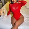Sex Underwear Long Sleeves Sexy Red Temptation Backless One-piece Hollow Mesh