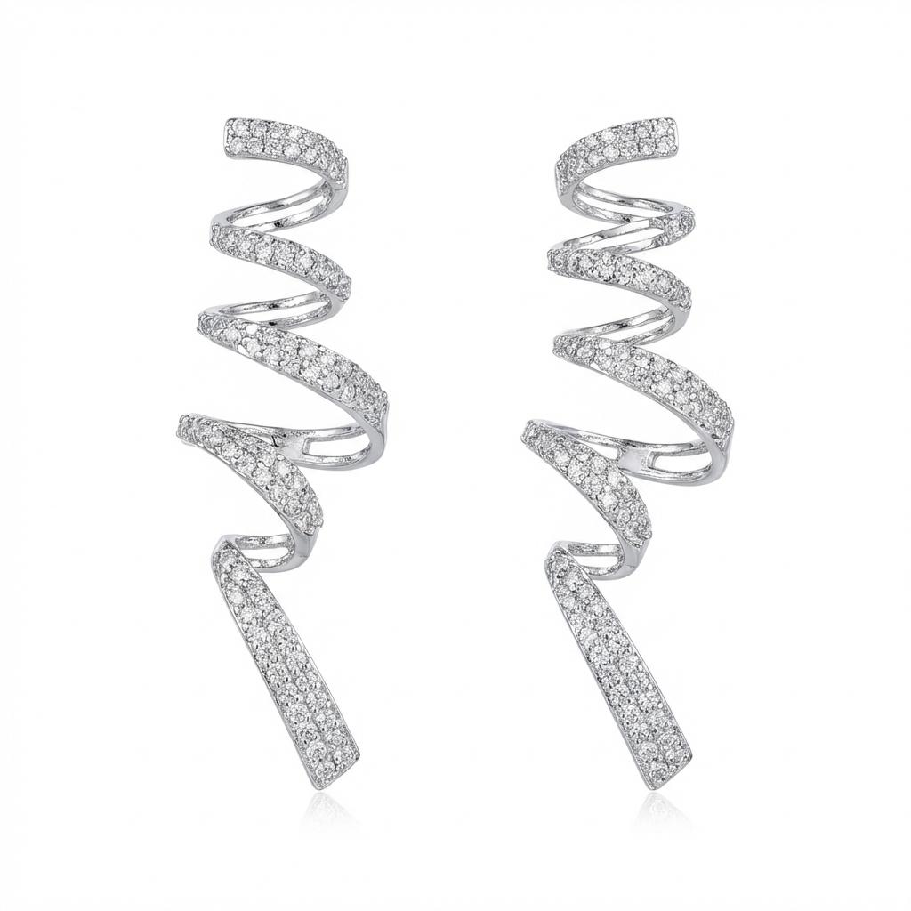 Fashion Rhinestone Spiral Drop Earrings for Women Geometric Twist Ribbon Earring Daily Wear Party Statement Jewelry