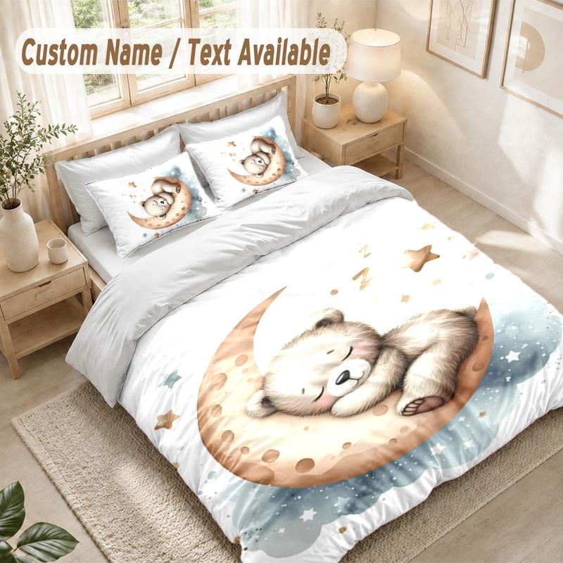 Bear Bedding Set, 1 Duvet Cover & 2 Pillowcases Soft Comfortable Bedroom Home Textile Decor