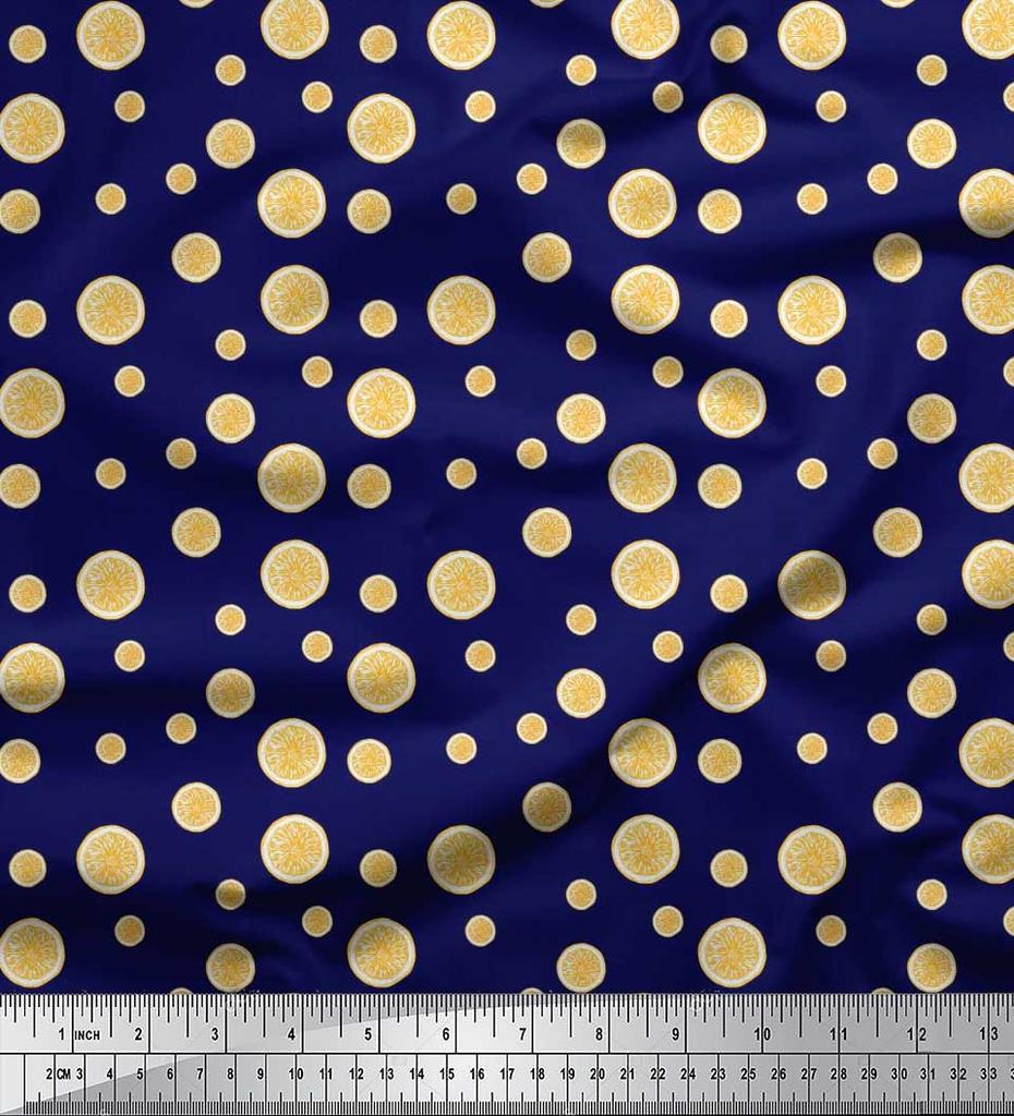 Soimoi Japan Crepe Satin Fabric Lemon Slice Shirting Printed Craft Fabric by the Metre 42 Inch