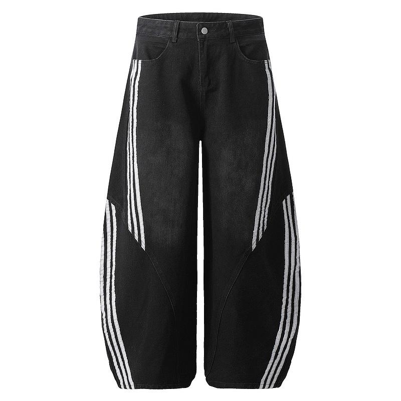 Qilin Home Джинсы-палаццо унисекс: Американская боковая полоса, Весенний национальный прилив, Свободные длинные брюки