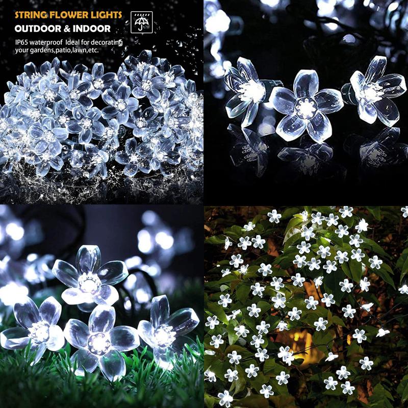 5M/7M Outdoor Courtyard Solar Fairy Lights Cherry Blossoms Solar String Lights Christmas Decorative Lighting Lamp