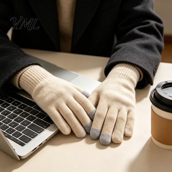 Elastic Ribbed Cuff Hand Warmers Knitted Touchscreen Gloves for Women Men, Winter Warm Five Finger Gloves, Skiing Snowboard Gear Thermal Cold Weather