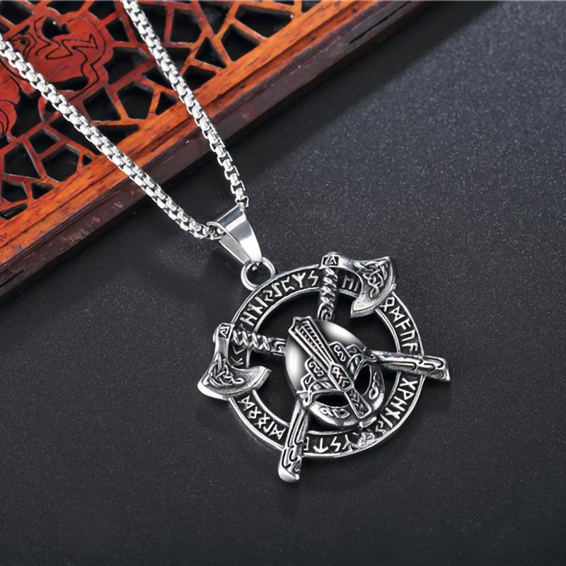Европейские и американские украшения Ожерелье с подвеской в виде шлема скандинавского воина-викинга, Ожерелье с подвеской с логотипом топора Тора
