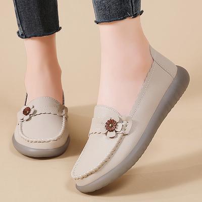 Весенние кожаные мокасины женские повседневные туфли, комбинезоны, туфли-булочки, нескользящие и дышащие универсальные туфли для мам для женщин