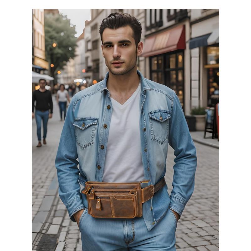 Винтажная специализированная спортивная поясная сумка Crazy Horse, кожаная мужская многофункциональная сумка через плечо для поездок на работу и учебу