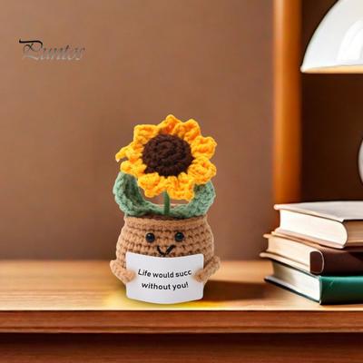 Вязание крючком позитивных горшечных растений с открыткой Эмоциональная поддержка ручная вязка подсолнух сочный авокадо брокколи кукла сердце украшение орнамент
