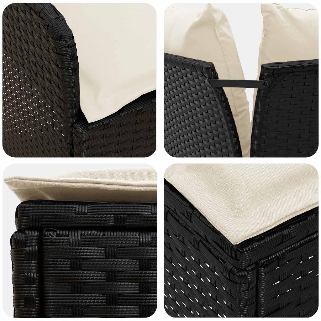 Furniture Set with Cushions 4 pcs Black and Cream PE Rattan