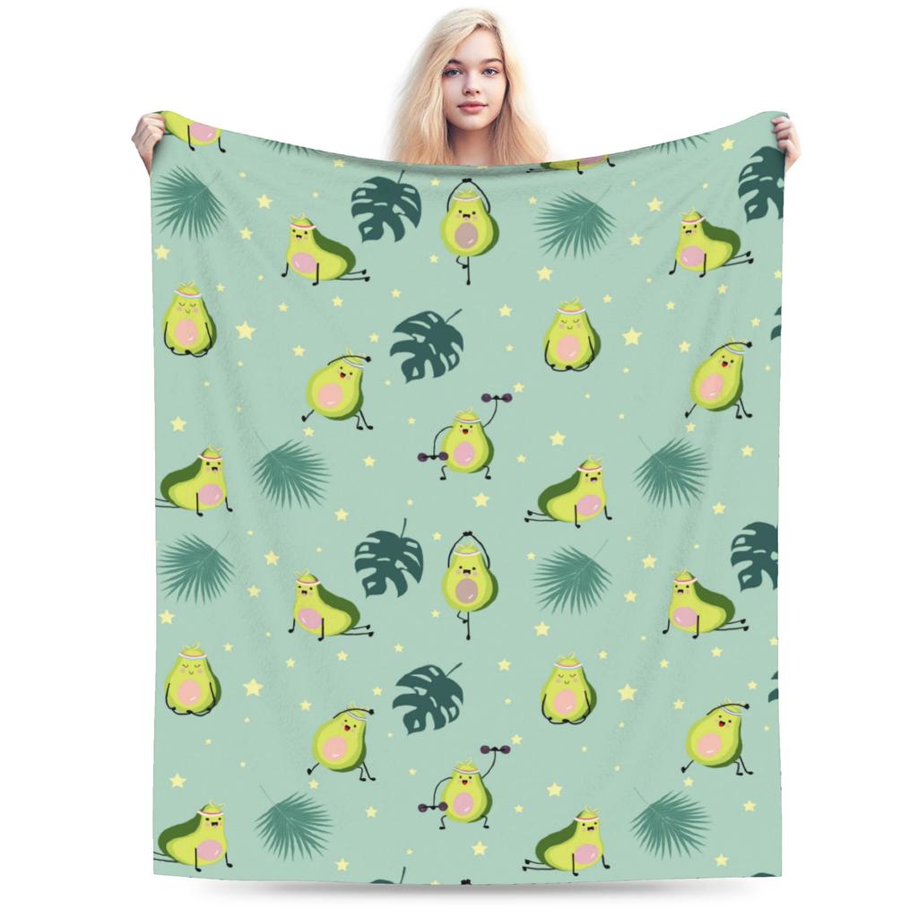 Avocado Exercise Leaf and Star Blankets Fleece Textile Decor Breathable Super Warm Throw Blanket for Home Bedroom Bedspread