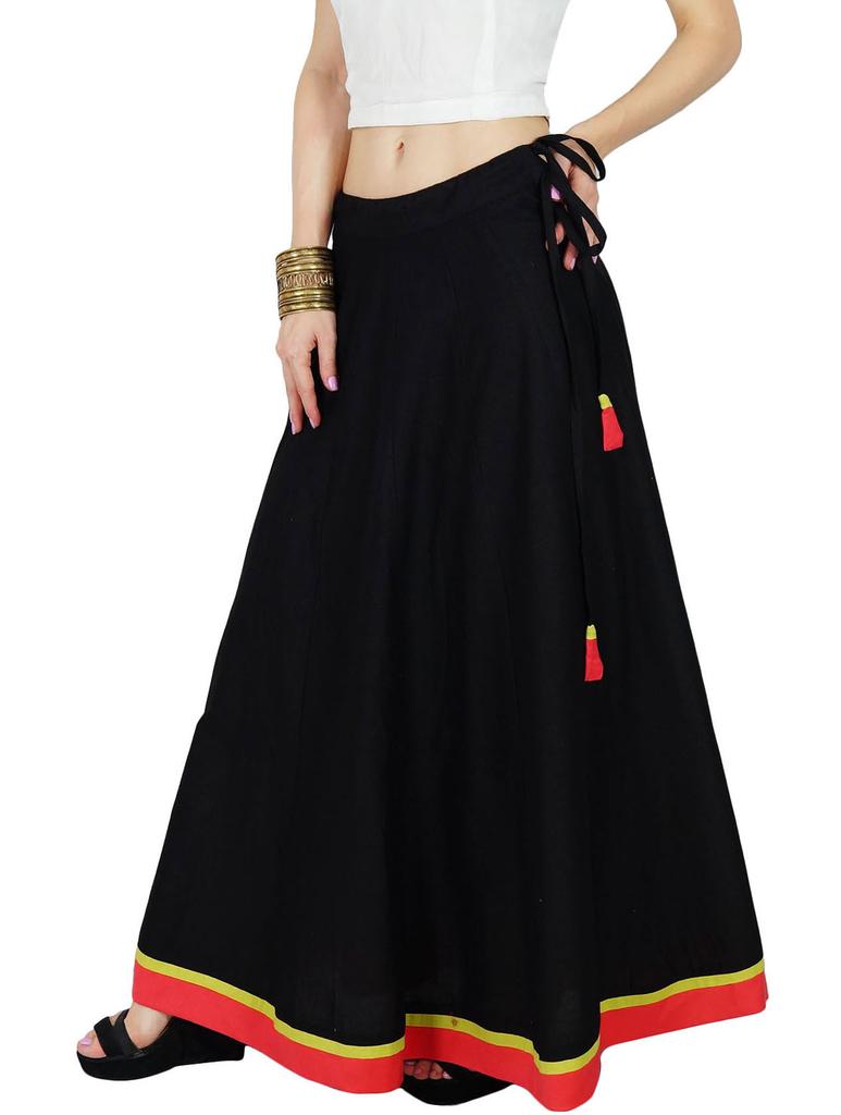 Bimba Women Long Boho Maxi Skirt Cotton Flared Skirts With Drawstring Waist