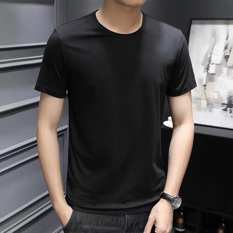 Мужская футболка большого размера белого цвета с коротким рукавом и круглым вырезом - корейский стиль