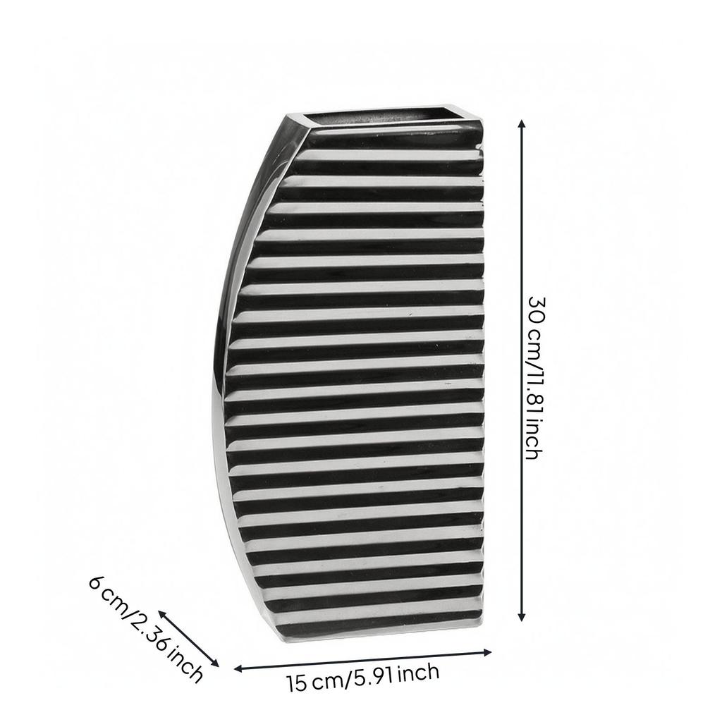 Silver Metal Decorative Vase Modern Faceted Ridged Sleek for Entryway