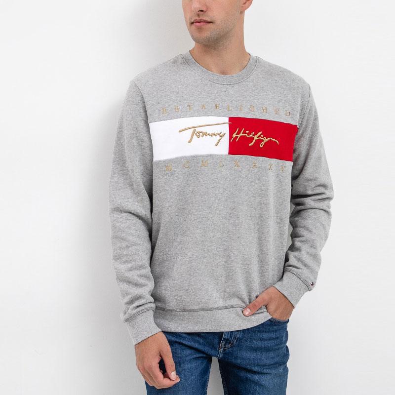 Tommy Hilfiger Свитшот с вышитым логотипом и круглым вырезом для мужчин Свитшоты Светло-серый 78J6388-050