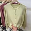 Винтажный круглый вырез свободный длинный рукав вязаный свитер кардиган женские топы осенняя мода верхняя одежда повседневные кардиганы женский однотонный трикотаж куртка 24859