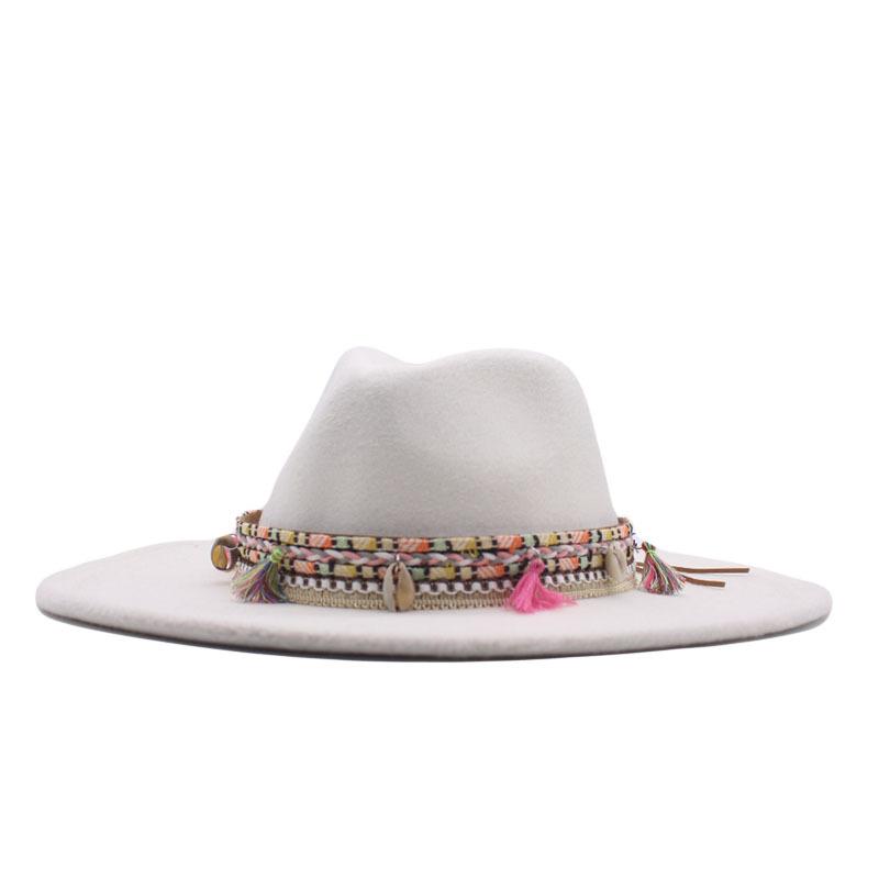 Autumn and winter retro woolen top hat women's new ethnic style jazz hat European and American bell-shaped hip-hop cm big brim felt hat