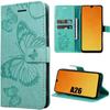 Protective Case - BOOLING - for Samsung Galaxy A26 5G - PU Leather - Butterfly Pattern - Green