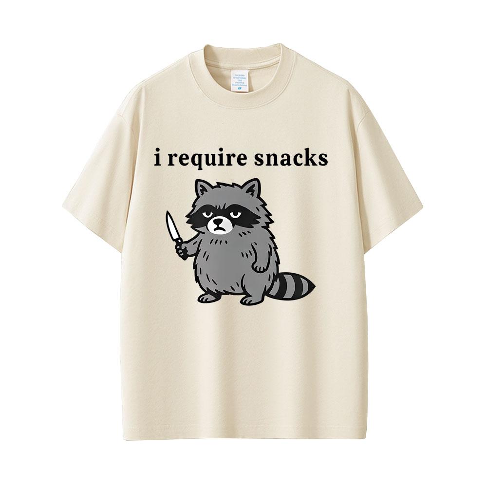 I Require Snacks Raccoon Funny Meme Print Tshirt Men Women Casual Humor Style T Shirts Mens Cotton Vintage Tshirts Cotton