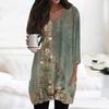 Womens Tops V-neck 3/4 Sleeve Blouses Casual Mid-length Shirts Fashion Print Tunic Tops With Pockets