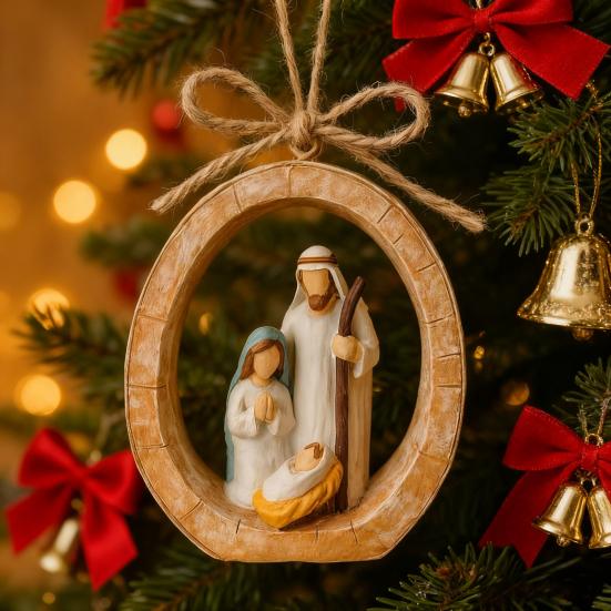 Овальное подвесное украшение «Рождество» для дома, офиса, рождественской елки, расписанное вручную, сцена рождения Иисуса, Святое семейство, праздничное религиозное украшение-подвеска