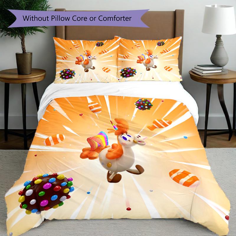 3pcs Duvet Cover Set (1*Duvet Cover + 2*Pillowcase, Without Core), Candy Crush Saga Print Bedding Set, Bedroom Decor, All‑Season, Birthday Gift