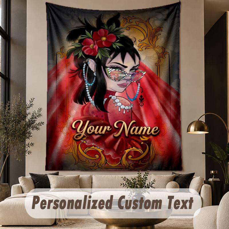 Custom Text Printed Tapestry Beetlejuice Lydia Deetz Pattern Large Wall Hanging Indoor Room Decor