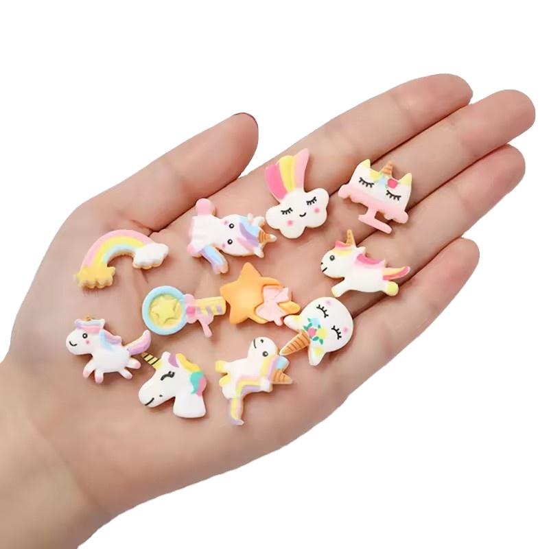 Handmade Resin Crafts Cartoon Unicorn Fairy Stick with Rainbow DIY Hair Rope Children's Brooch Accessories