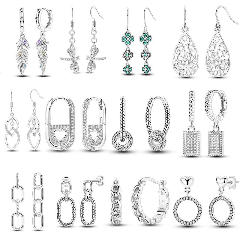 2024 New Earring for Women 925 Silver Sparkling Star Butterfly Heart Tassels Feather Hoop Earrings Engagement Wedding Jewelry