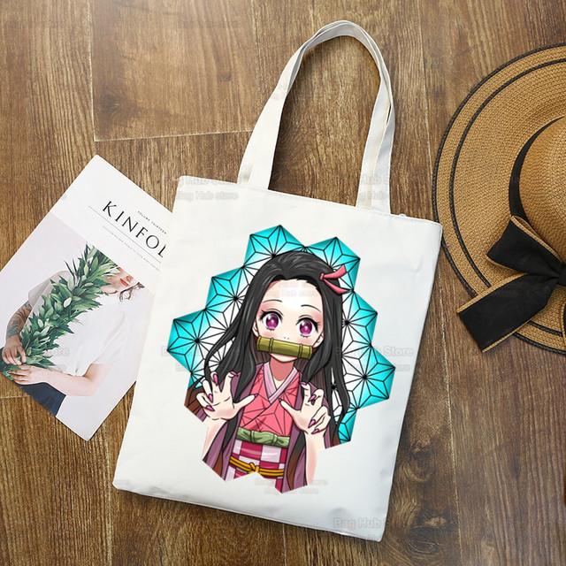 Tanjiro Nezuko Demon Slayer Холст Сумка Harajuku Женский Kimetsu No Yaiba Сумка для покупок Колледж Оригинальная сумка через плечо Ежедневное использование