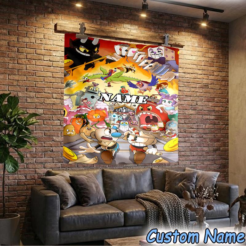 Custom Name Tapestry Cup-head Tapestry, Unique Design Tapestry, Suitable for Bedroom,Livingroom, Playroom,Heartwarming Fan Holiday Gifts