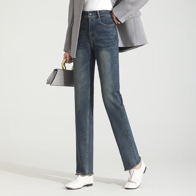 Женские джинсы прямого кроя с высокой посадкой и флисовой подкладкой