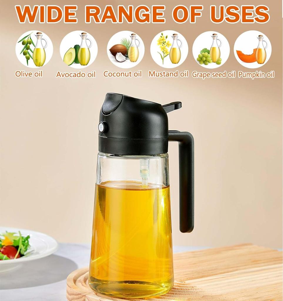 Oil Sprayer for Cooking 2 in 1 Spray  Pour Olive Oil Dispenser 470ml Glass Spray Oil Bottle Kitchen Gadgets
