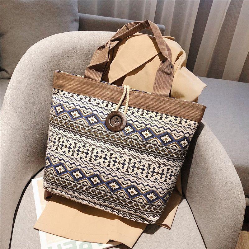 WTEMPO Women's Large Capacity Canvas Single Shoulder Bag National Style Street Bag Mother Versatile Shopping Bag Colorful Casual Handbags