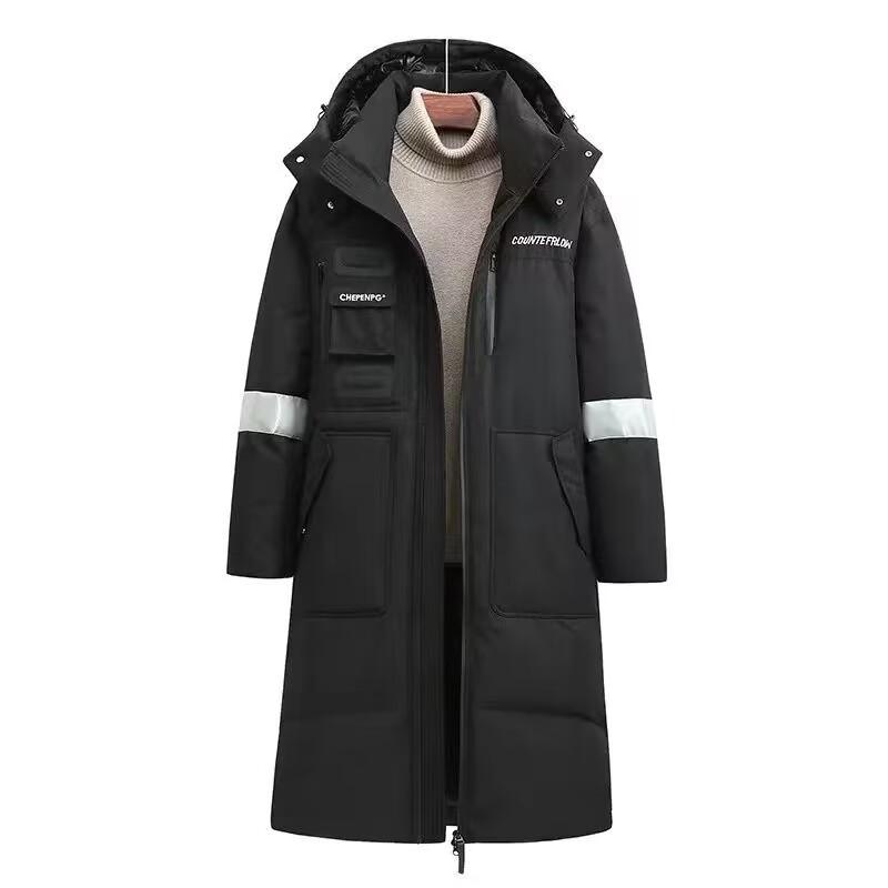 Мужская и женская хлопковая куртка средней длины с капюшоном и светоотражающими полосами, утолщенная, теплая и холодостойкая, удобная пуховая куртка из перьевого шелка