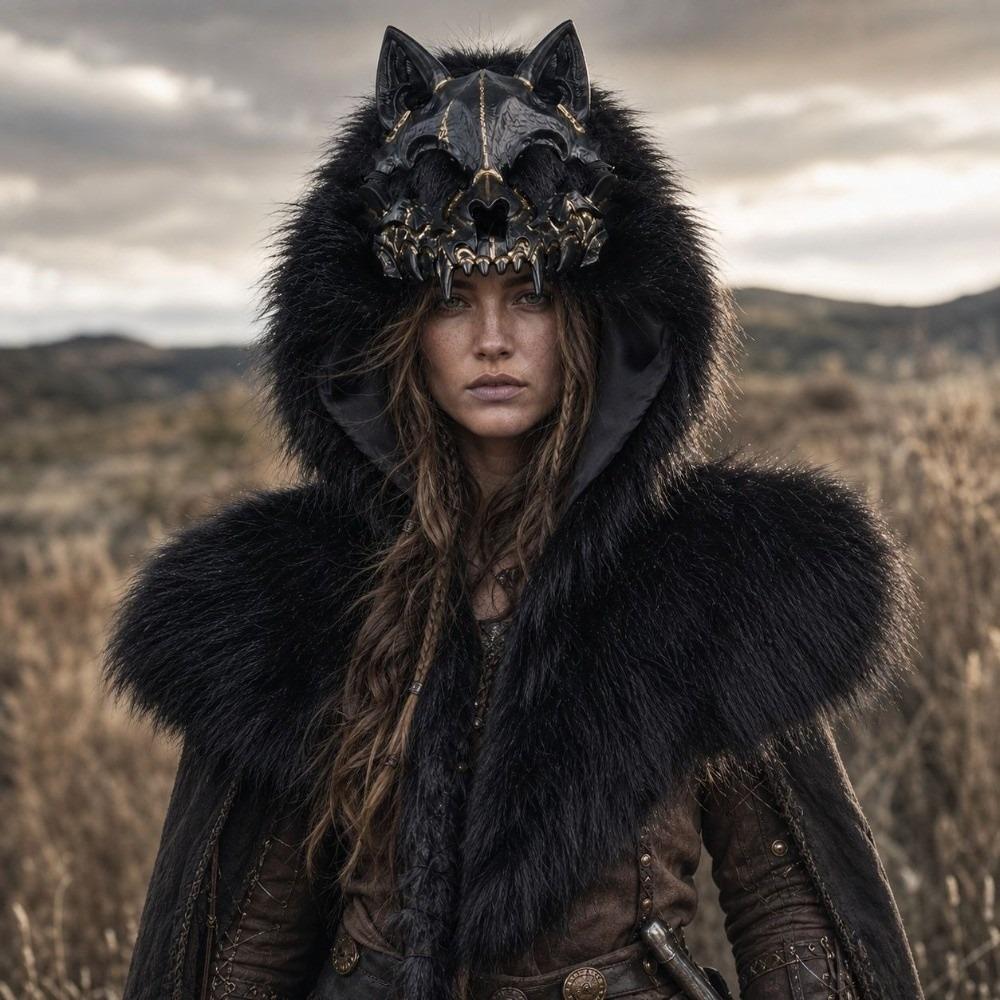 Medieval Style Wolf Skull Hood Viking Costume Warrior Mantle Hat Renaissance Festival
