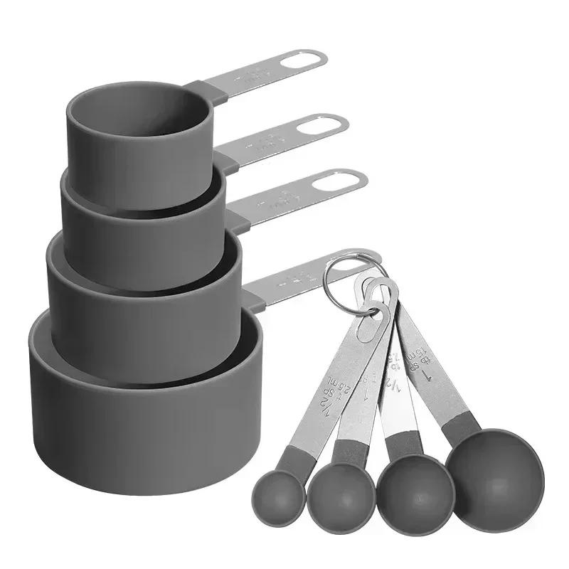 Measuring Spoons Set with Scale 8pcs Sugar Scoop Baking Flour Measuring Cups Stainless Steel Handle Kitchen Measuring Tools