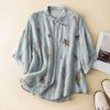 Summer Seven Point Cotton Linen Embroidered Shirt Women Loose Temperament Lapel Casual