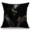 Black Gold African Lady Girl Style Modern Fashion Living Room Luxury Looking Decoration Art Sofa Pillow Case Linen Cushion Cover