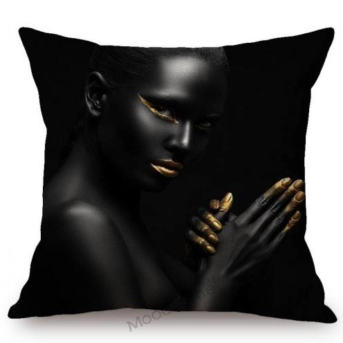 Black Gold African Lady Girl Style Modern Fashion Living Room Luxury Looking Decoration Art Sofa Pillow Case Linen Cushion Cover