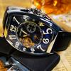 SEWOR Luxury Gold Automatic Watch for Men Tourbillon Moon Phase Skeleton Mechanical Watches Brown Genuine Leather Strap Luminous