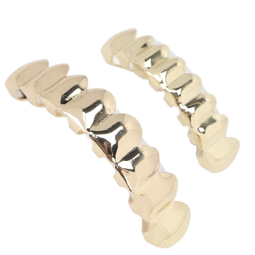 Hip Hop Teeth Set Alloy Golden False Teeth Decoration Brace for Halloween Festival Party