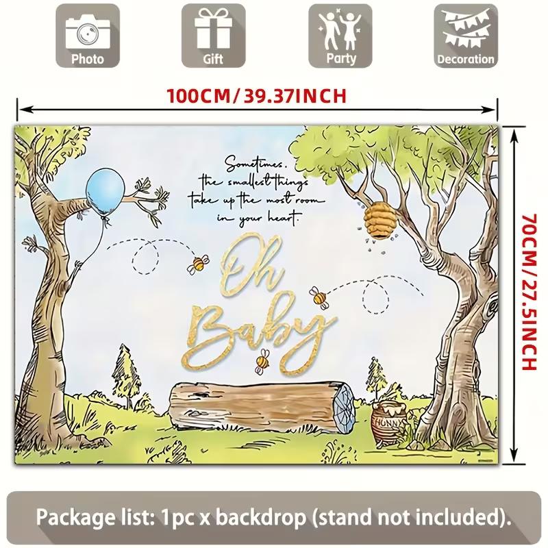 2D Vintage Pooh Oh Baby Backdrop Newborn Baby Shower Party Background